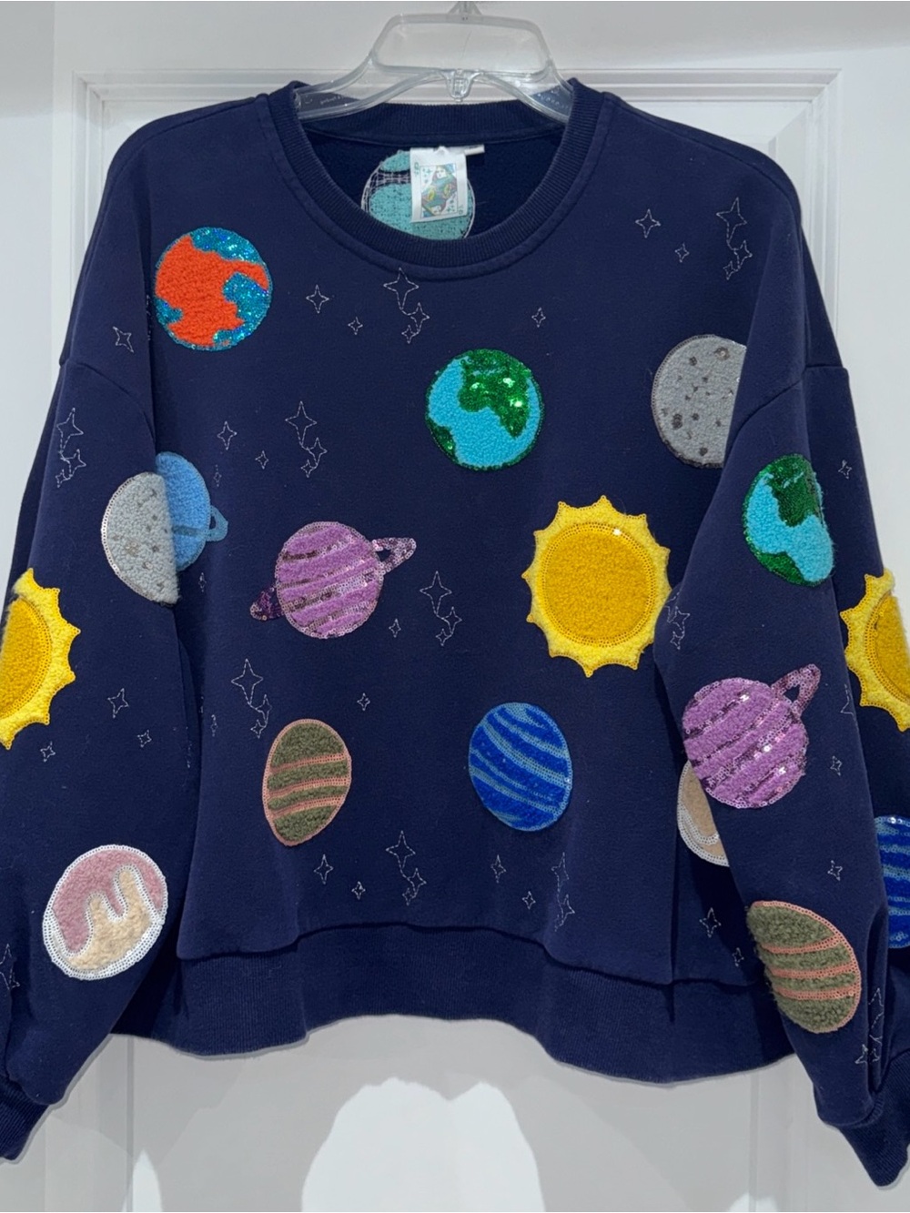 🌎🪐☀️Queen Of Sparkles XS (Oversized) Planets Sequined Sweatshirt HARD TO FIND